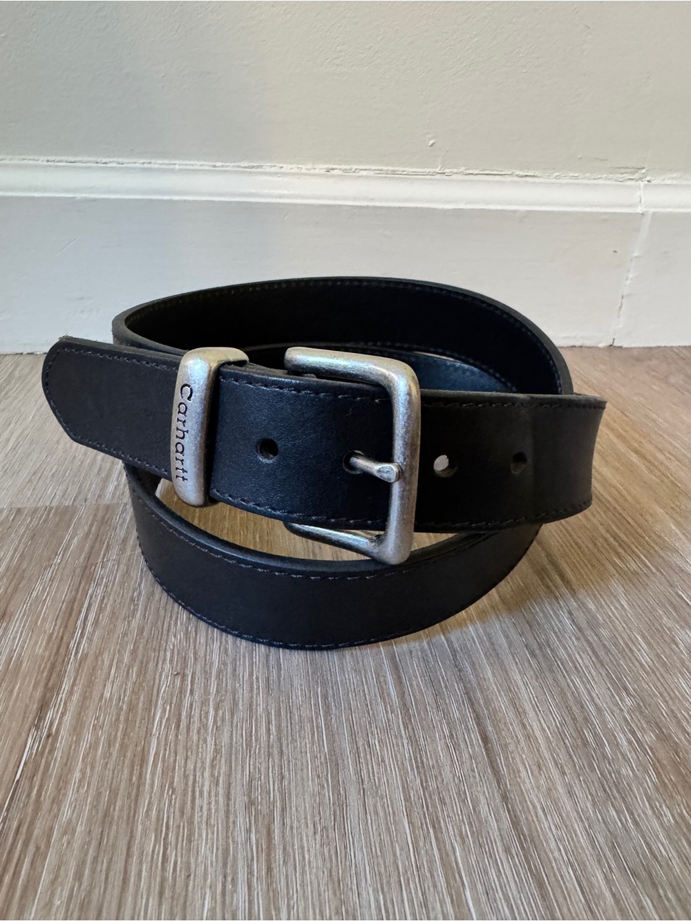 Carhartt Black Leather Belt Size 40 Silver Tone Buckle Workwear Mens
